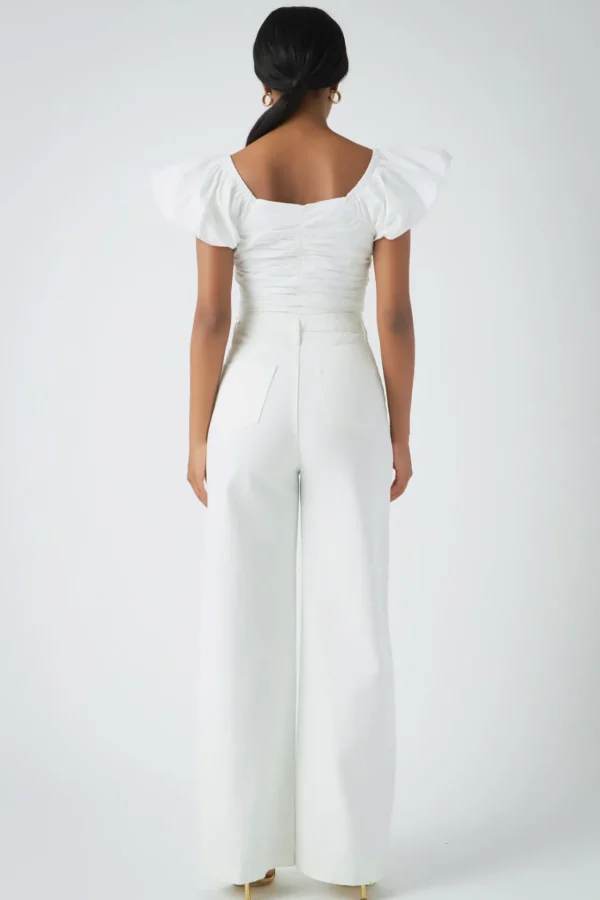 ENDLESS ROSE Tops*- Shirring Detail Puff Sleeve Cropped Top WHITE