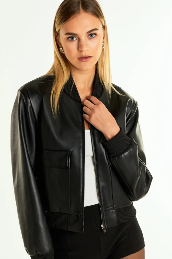 ENDLESS ROSE Jackets & Coats | Tops*- Short Pu Bomber Jacket BLACK