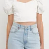 ENDLESS ROSE Tops*- Short Puff Sleeve Cropped Top WHITE