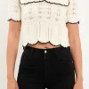 ENDLESS ROSE Sweaters & Knits | Tops*- Short Puff Sleeve Scalloped Knit Top