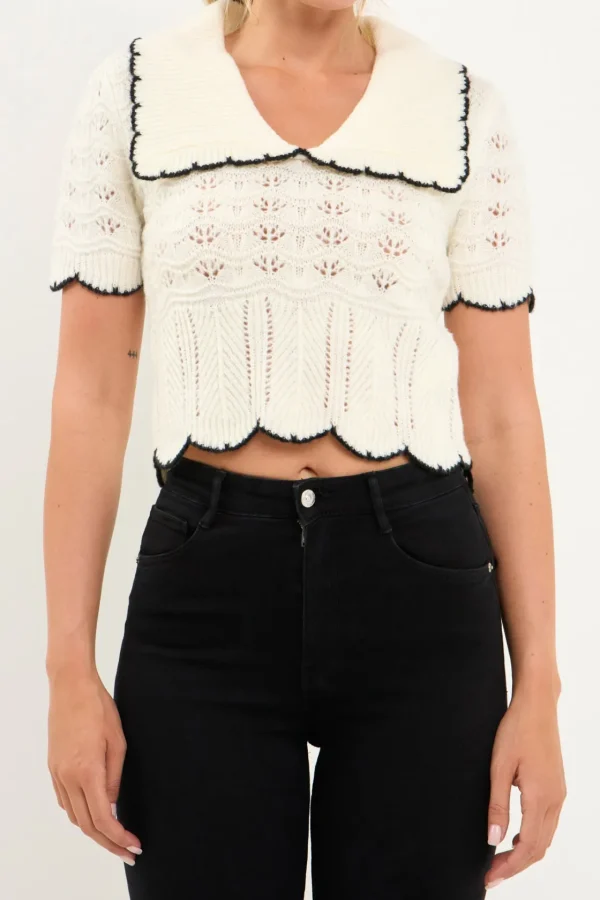 ENDLESS ROSE Sweaters & Knits | Tops*- Short Puff Sleeve Scalloped Knit Top