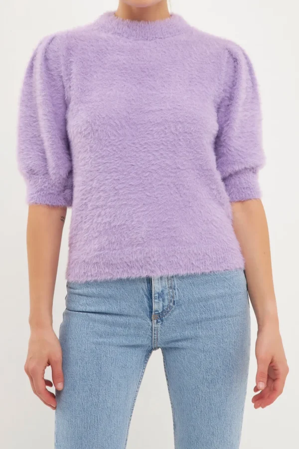 ENDLESS ROSE Sweaters & Knits*- Short Puff Sleeve Sweater LAVENDER