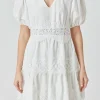 ENDLESS ROSE Lace Dresses | Tops*- Short Puff Sleeves Lace Trim Mini Dress WHITE
