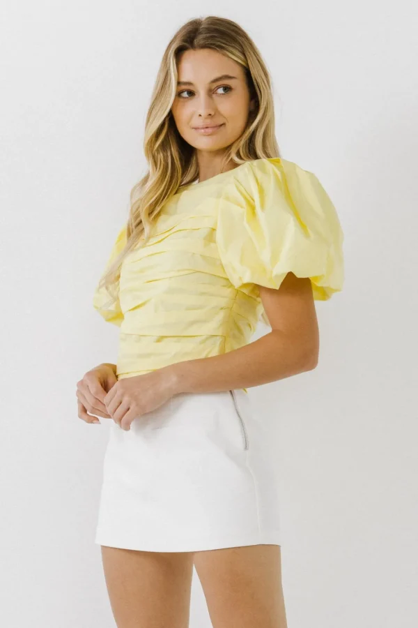 ENDLESS ROSE Tops*- Short Puff Sleeves Woven Blouse CITRON