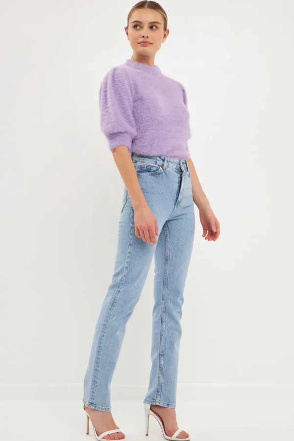 ENDLESS ROSE Sweaters & Knits*- Short Puff Sleeve Sweater LAVENDER