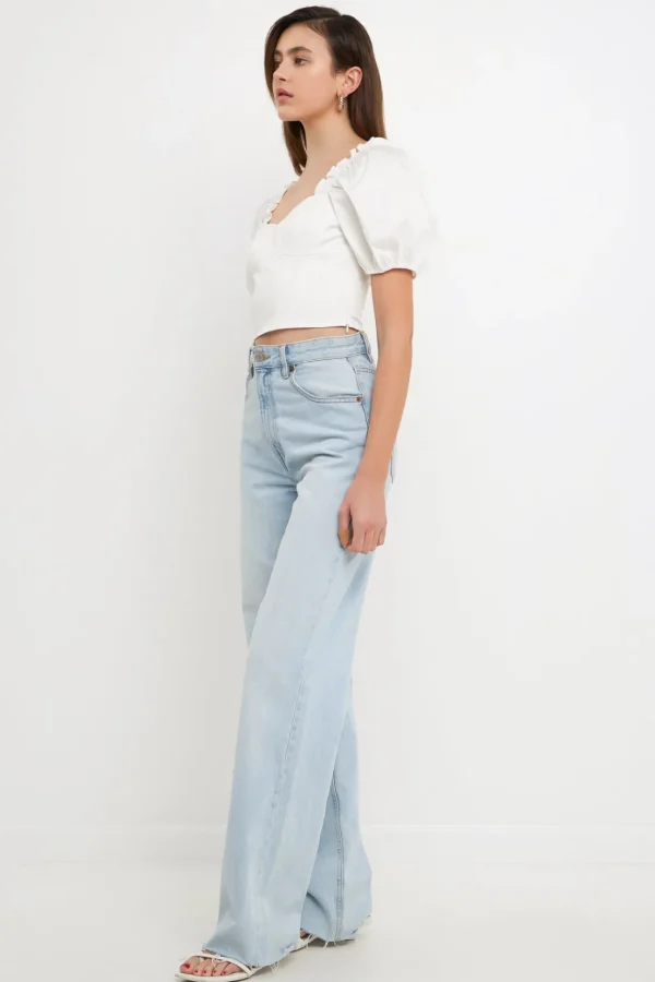 ENDLESS ROSE Tops*- Short Puff Sleeve Cropped Top WHITE