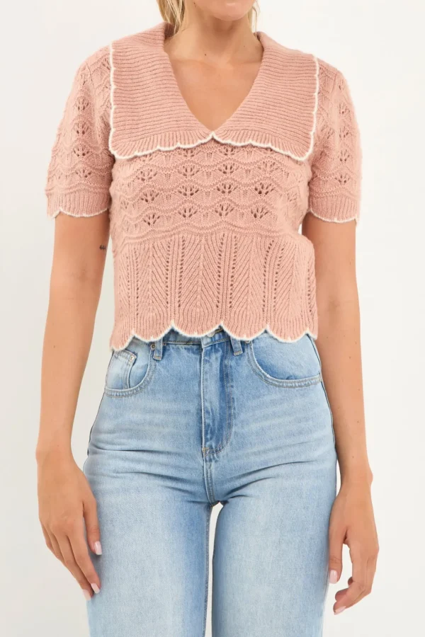 ENDLESS ROSE Sweaters & Knits | Tops*- Short Puff Sleeve Scalloped Knit Top