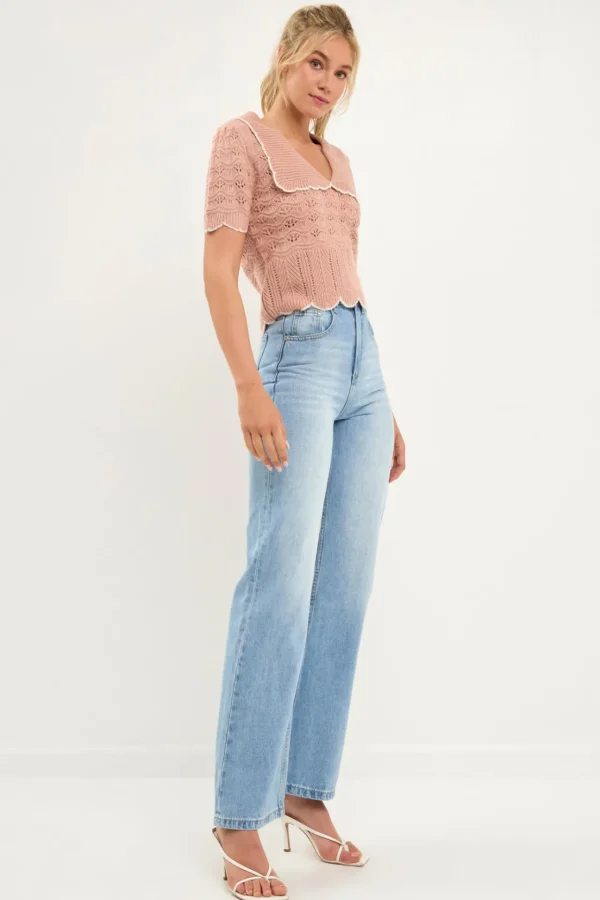 ENDLESS ROSE Sweaters & Knits | Tops*- Short Puff Sleeve Scalloped Knit Top