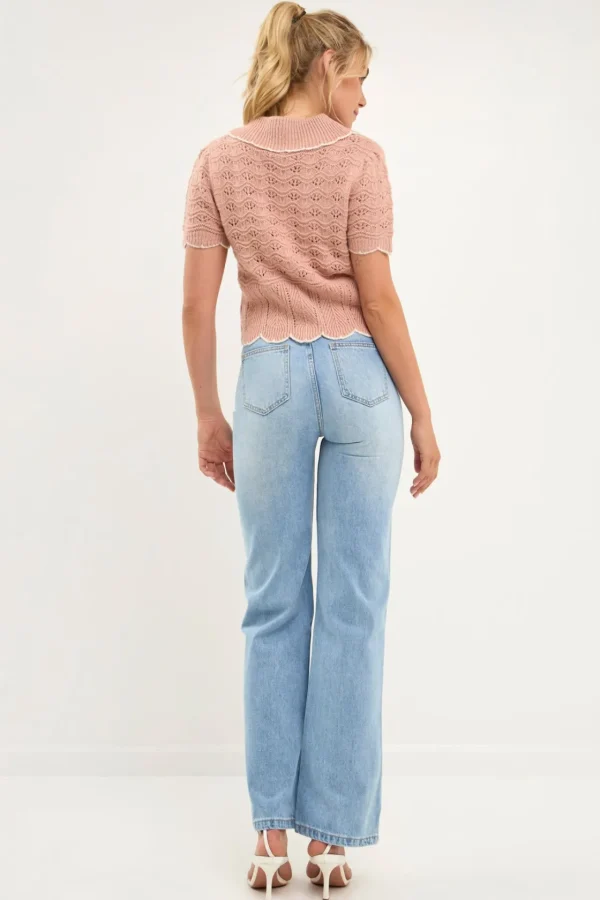 ENDLESS ROSE Sweaters & Knits | Tops*- Short Puff Sleeve Scalloped Knit Top