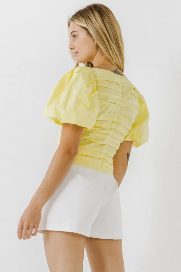 ENDLESS ROSE Tops*- Short Puff Sleeves Woven Blouse CITRON