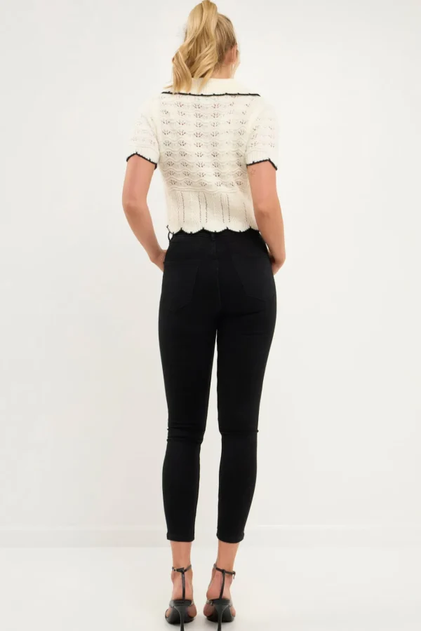 ENDLESS ROSE Sweaters & Knits | Tops*- Short Puff Sleeve Scalloped Knit Top