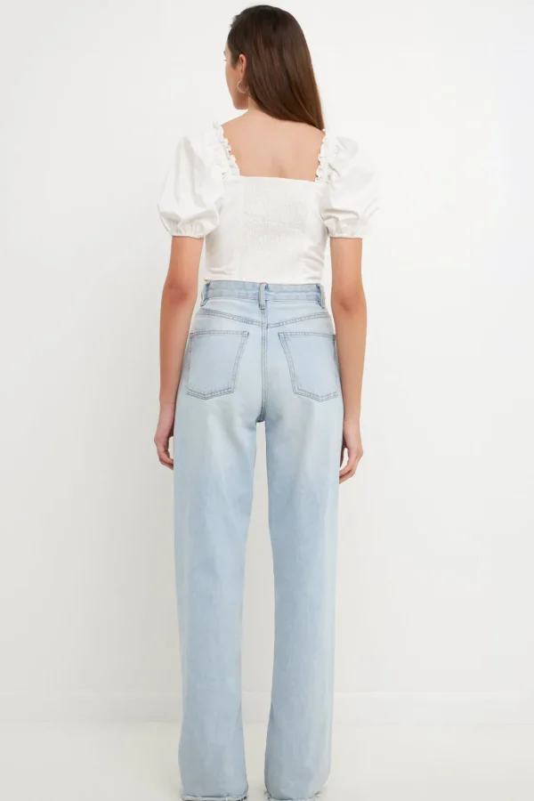 ENDLESS ROSE Tops*- Short Puff Sleeve Cropped Top WHITE