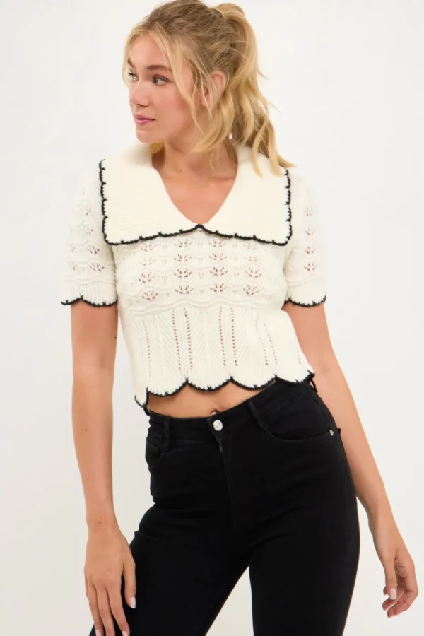 ENDLESS ROSE Sweaters & Knits | Tops*- Short Puff Sleeve Scalloped Knit Top