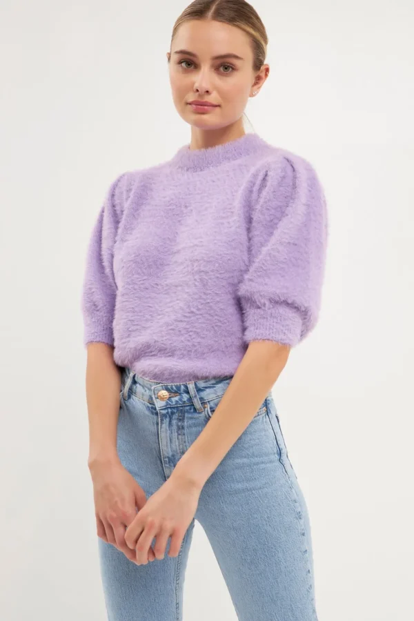 ENDLESS ROSE Sweaters & Knits*- Short Puff Sleeve Sweater LAVENDER