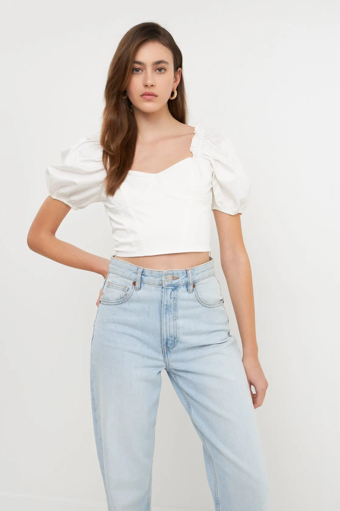 endless_rose__short_puff__3.webp ENDLESS ROSE Tops*- Short Puff Sleeve Cropped Top WHITE