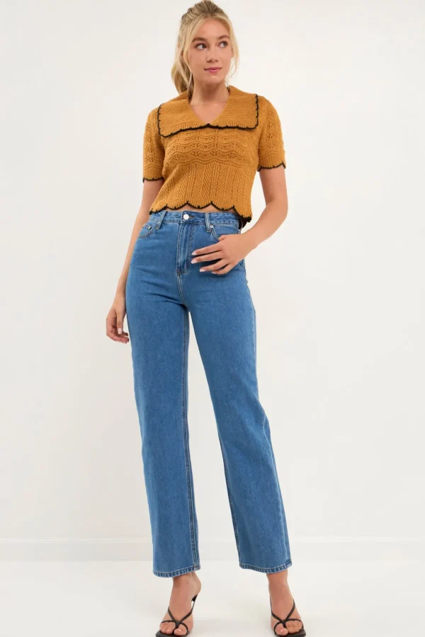 ENDLESS ROSE Sweaters & Knits | Tops*- Short Puff Sleeve Scalloped Knit Top