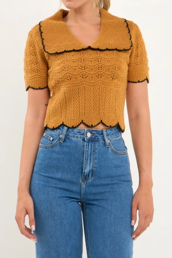 ENDLESS ROSE Sweaters & Knits | Tops*- Short Puff Sleeve Scalloped Knit Top