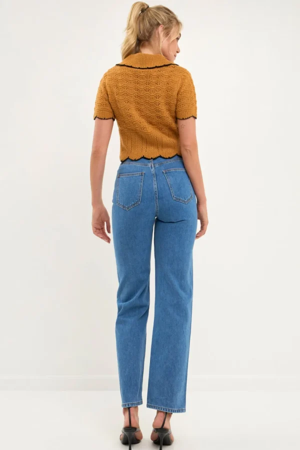 ENDLESS ROSE Sweaters & Knits | Tops*- Short Puff Sleeve Scalloped Knit Top