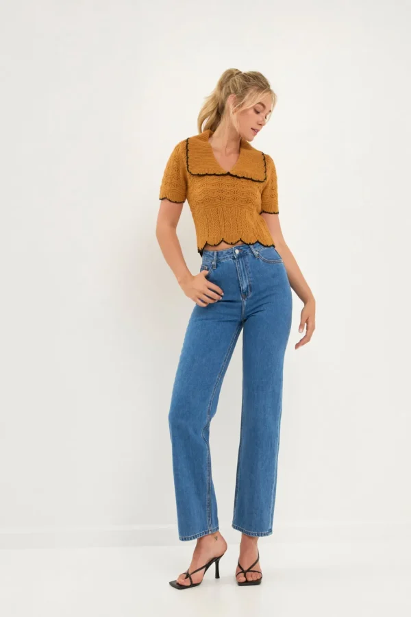 ENDLESS ROSE Sweaters & Knits | Tops*- Short Puff Sleeve Scalloped Knit Top