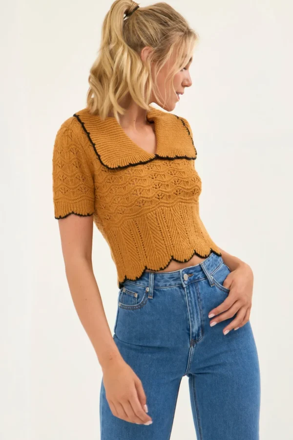 ENDLESS ROSE Sweaters & Knits | Tops*- Short Puff Sleeve Scalloped Knit Top
