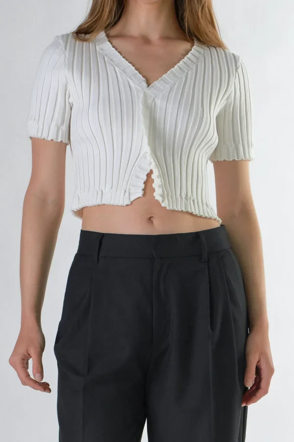 ENDLESS ROSE Sweaters & Knits*- Short Sleeve Ruffled Knit Top