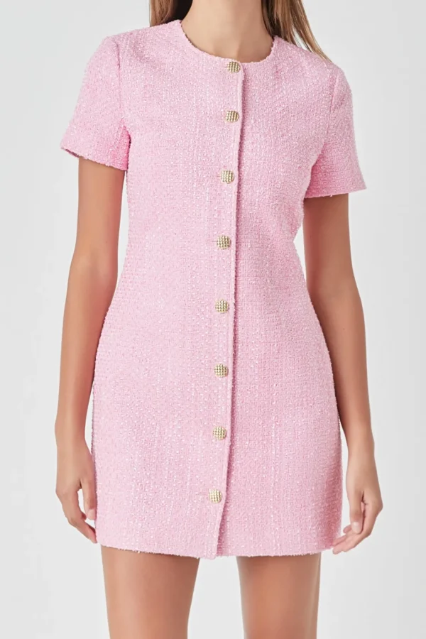 ENDLESS ROSE Tweed Dresses | Tops*- Short Sleeve Tweed Dress PINK