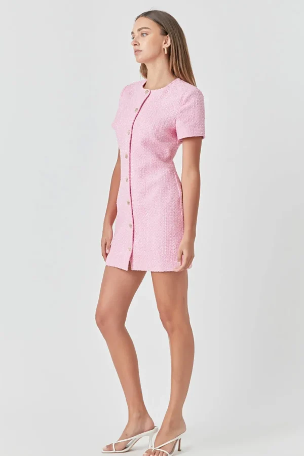 ENDLESS ROSE Tweed Dresses | Tops*- Short Sleeve Tweed Dress PINK
