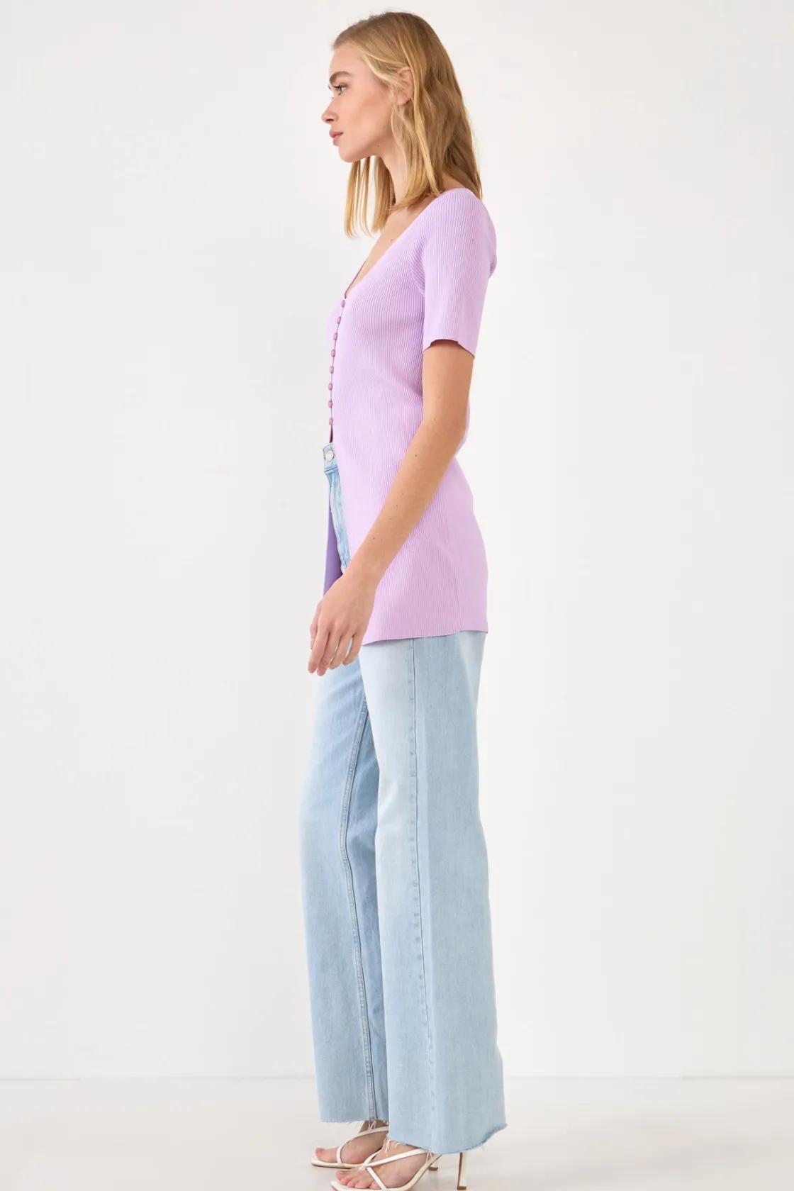 endless_rose__short_sleev_1.webp ENDLESS ROSE Tops*- Short Sleeve Long Knit Button Up