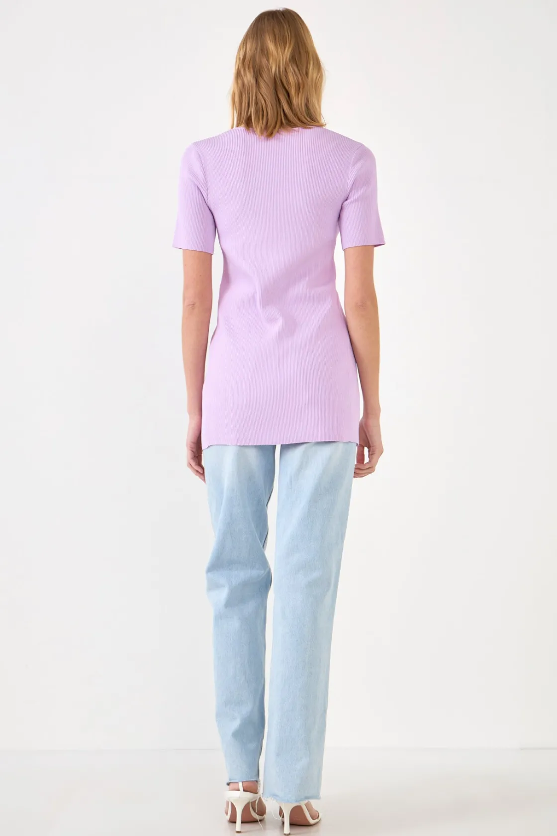 endless_rose__short_sleev_2.webp ENDLESS ROSE Tops*- Short Sleeve Long Knit Button Up