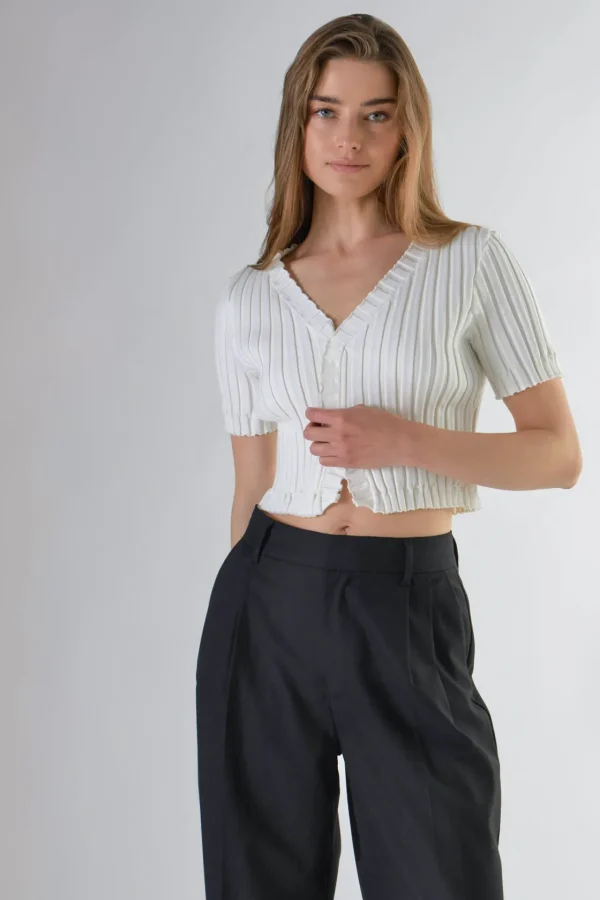 ENDLESS ROSE Sweaters & Knits*- Short Sleeve Ruffled Knit Top