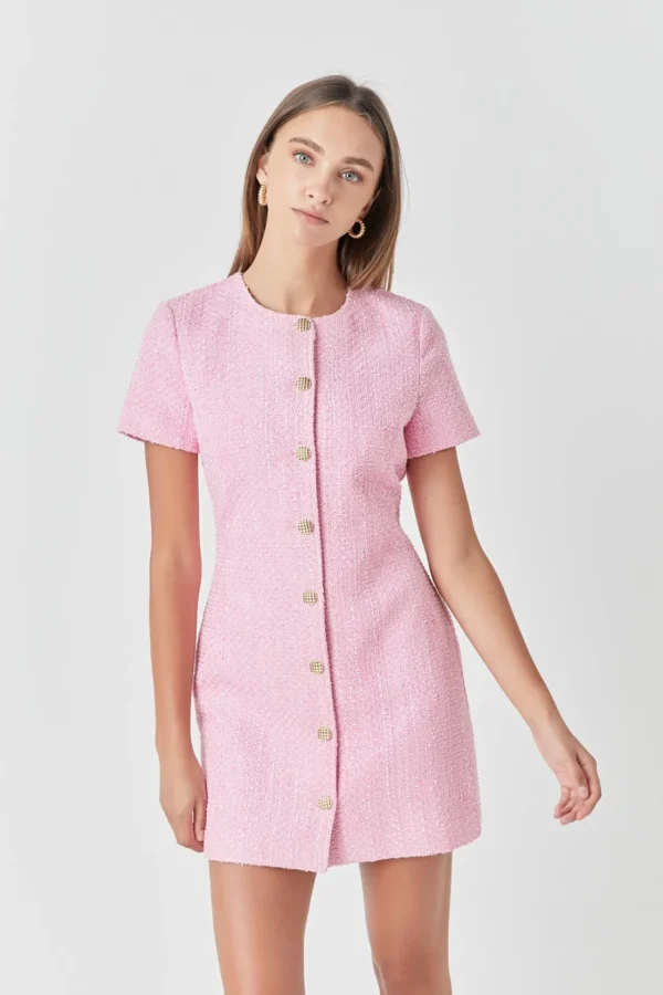 ENDLESS ROSE Tweed Dresses | Tops*- Short Sleeve Tweed Dress PINK