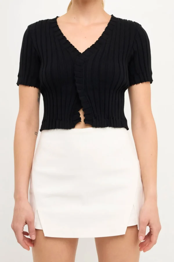 ENDLESS ROSE Sweaters & Knits*- Short Sleeve Ruffled Knit Top