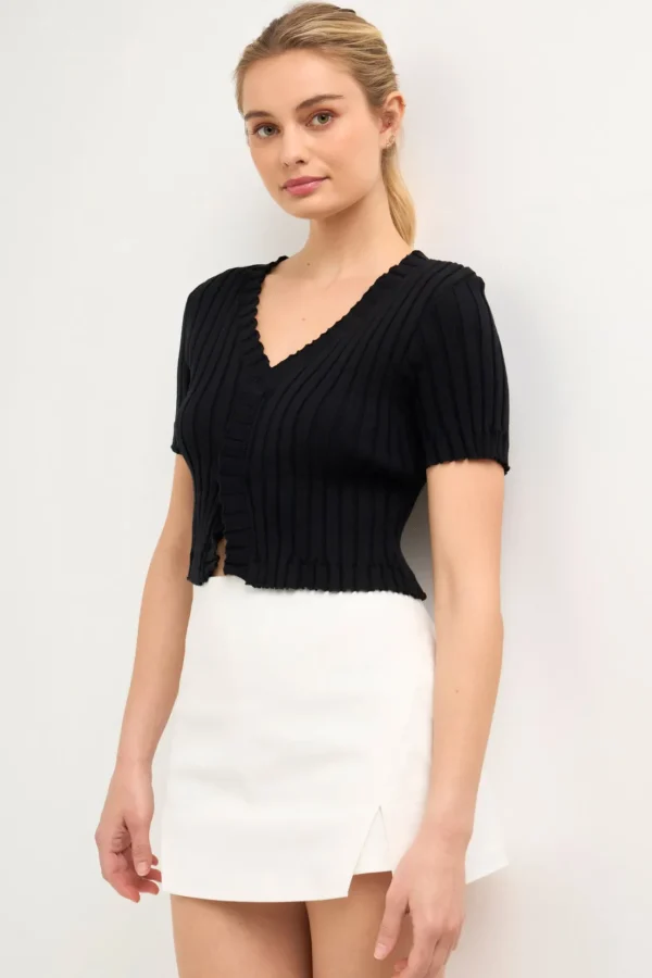 ENDLESS ROSE Sweaters & Knits*- Short Sleeve Ruffled Knit Top