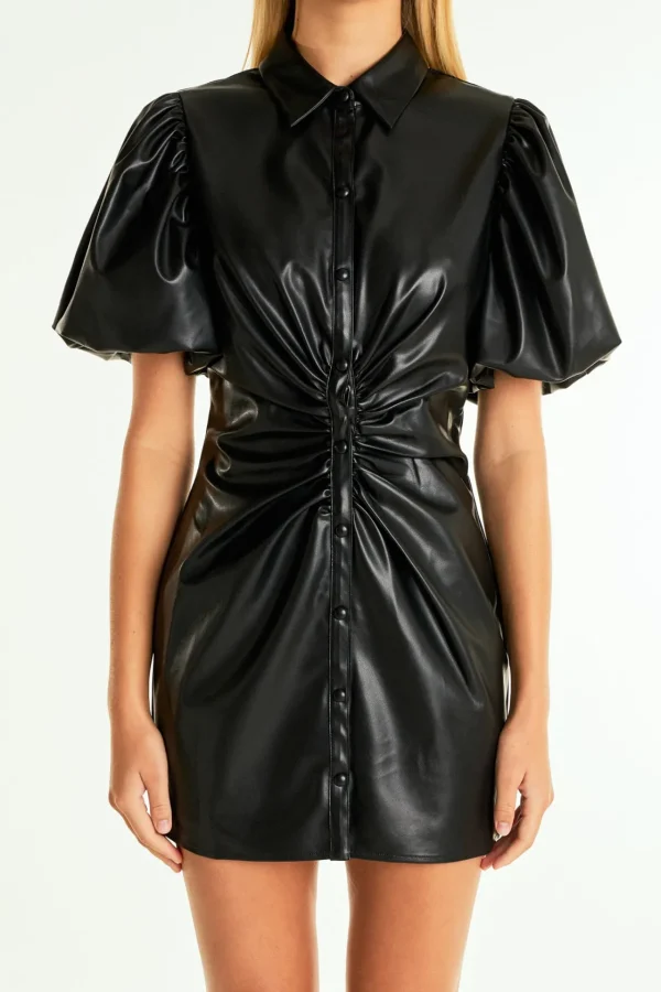 ENDLESS ROSE Leather Dresses | Tops*- Short-Sleeve Faux Leather Mini Dress
