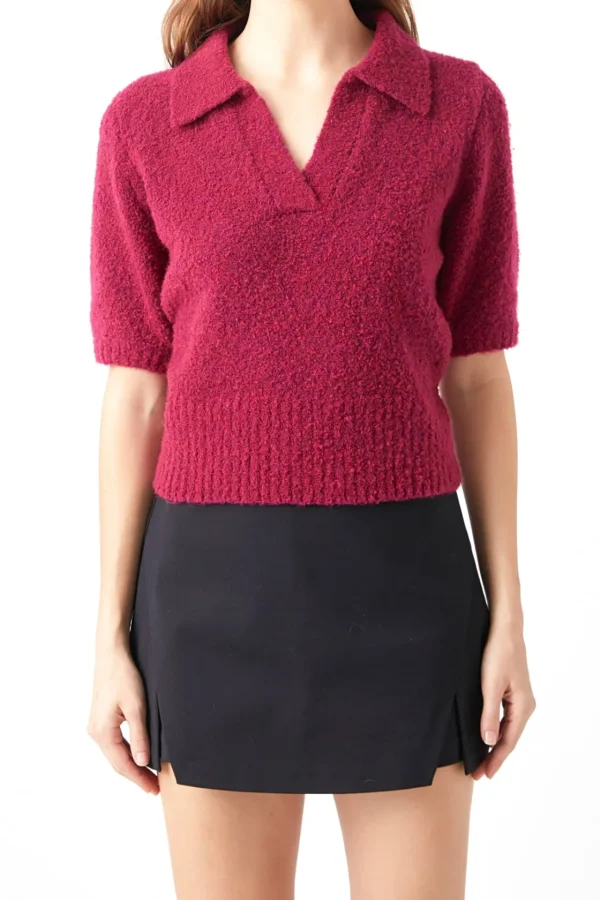 ENDLESS ROSE Sweaters & Knits | Tops*- Short-Sleeve Collared Sweater HEATHERGREY