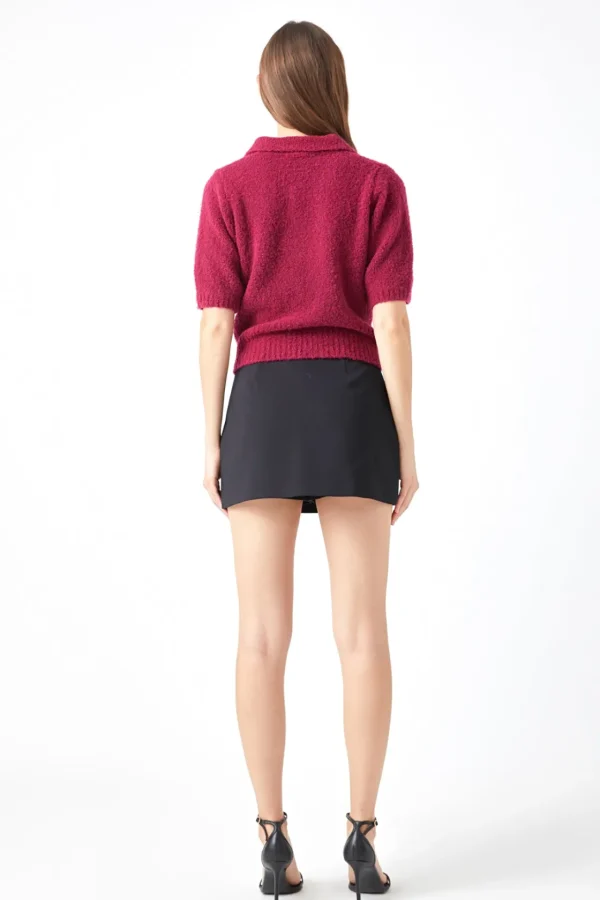 ENDLESS ROSE Sweaters & Knits | Tops*- Short-Sleeve Collared Sweater HEATHERGREY