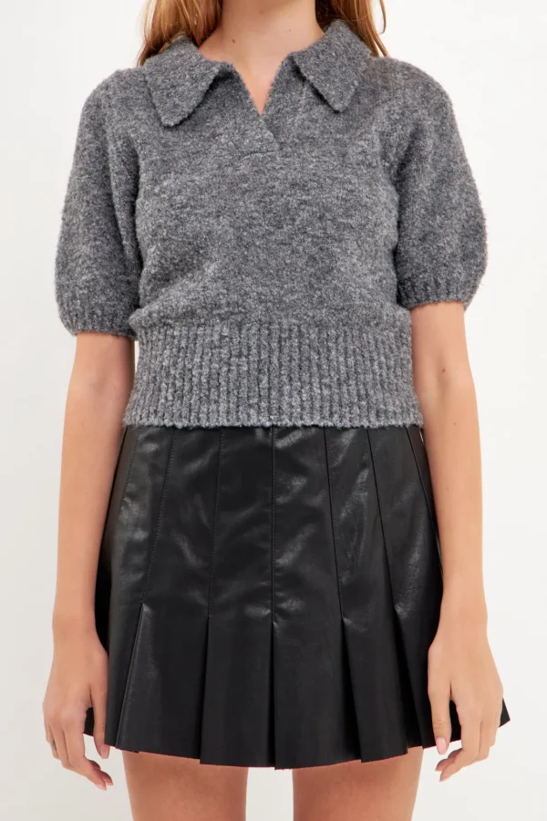 ENDLESS ROSE Sweaters & Knits | Tops*- Short-Sleeve Collared Sweater HEATHERGREY