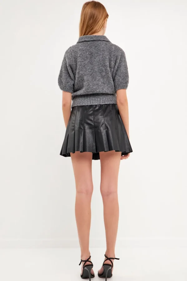 ENDLESS ROSE Sweaters & Knits | Tops*- Short-Sleeve Collared Sweater HEATHERGREY