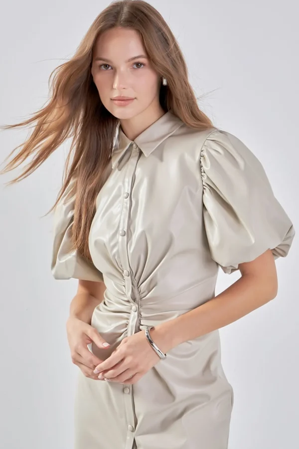 ENDLESS ROSE Leather Dresses | Tops*- Short-Sleeve Faux Leather Mini Dress