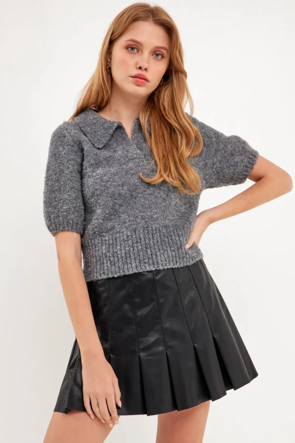 ENDLESS ROSE Sweaters & Knits | Tops*- Short-Sleeve Collared Sweater HEATHERGREY