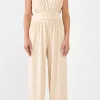 ENDLESS ROSE Tops | One Pieces*- Shoulder Pad Jumpsuit with Smocked Waist CREAM