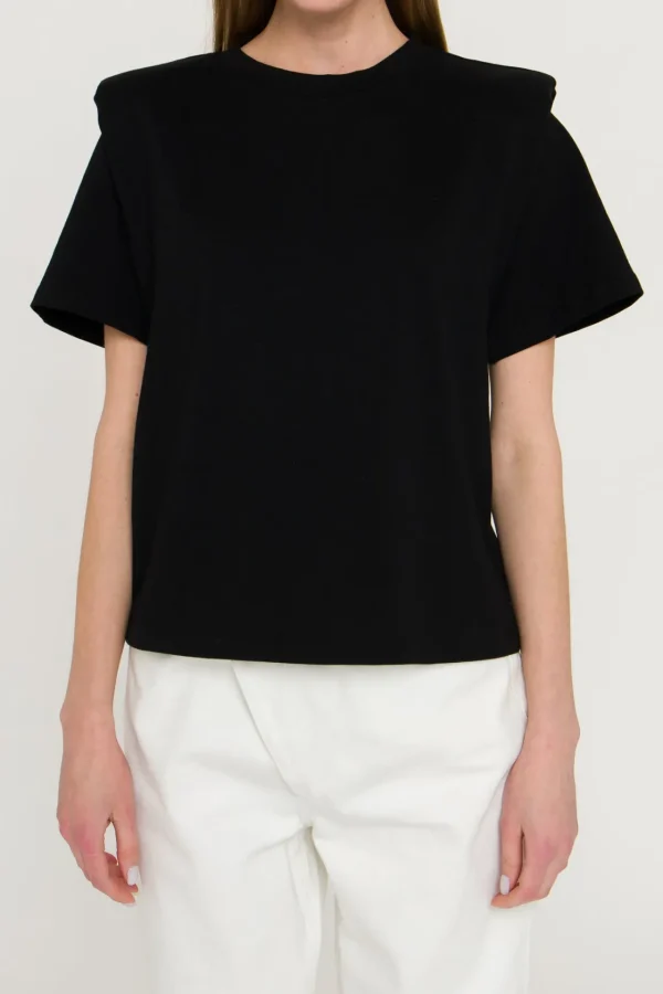 ENDLESS ROSE Tops*- Shoulder Padded Short Sleeve T-Shirt BLACK