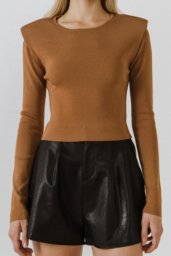 ENDLESS ROSE Sweaters & Knits | Tops*- Shoulder Pad Knit Top CAMEL