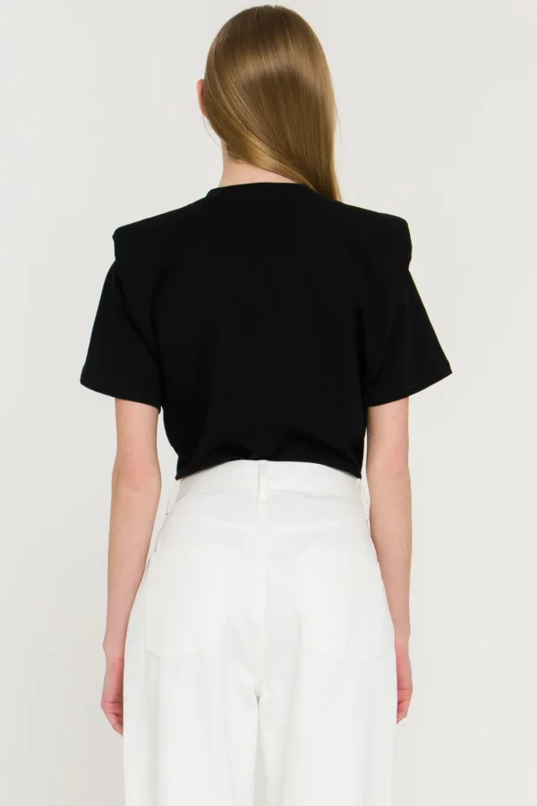 ENDLESS ROSE Tops*- Shoulder Padded Short Sleeve T-Shirt BLACK