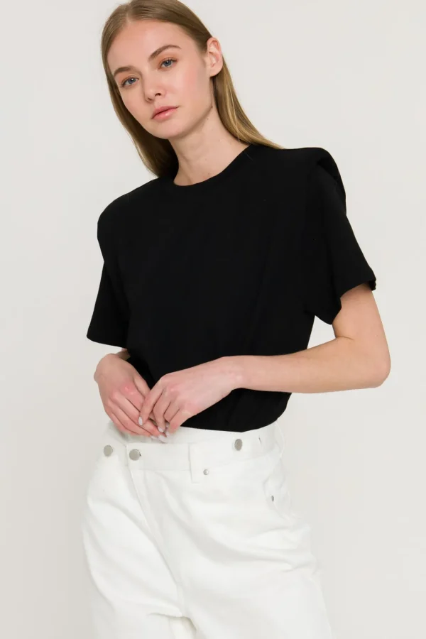 ENDLESS ROSE Tops*- Shoulder Padded Short Sleeve T-Shirt BLACK