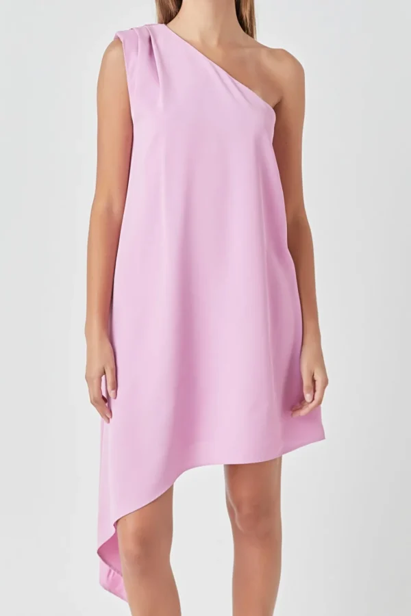 ENDLESS ROSE One Shoulder | Tops*- Shoulder Pintucked Asymmetrical Mini Dress