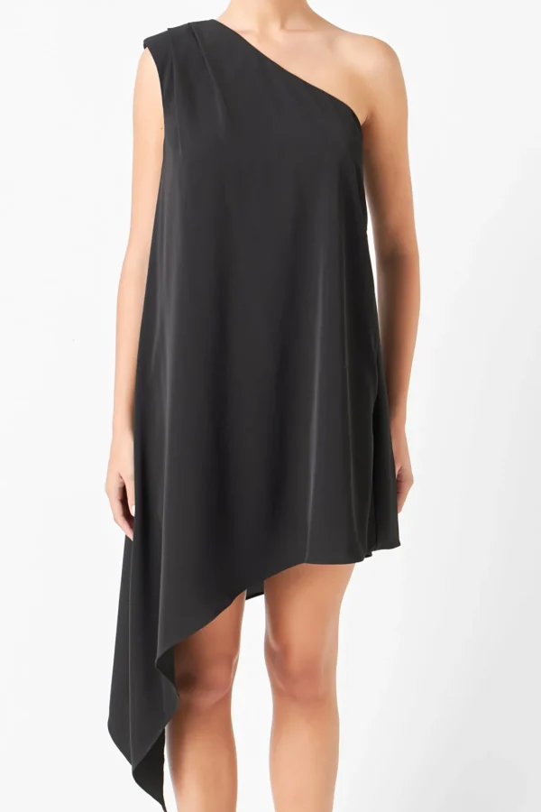 ENDLESS ROSE One Shoulder | Tops*- Shoulder Pintucked Asymmetrical Mini Dress