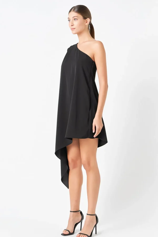 ENDLESS ROSE One Shoulder | Tops*- Shoulder Pintucked Asymmetrical Mini Dress