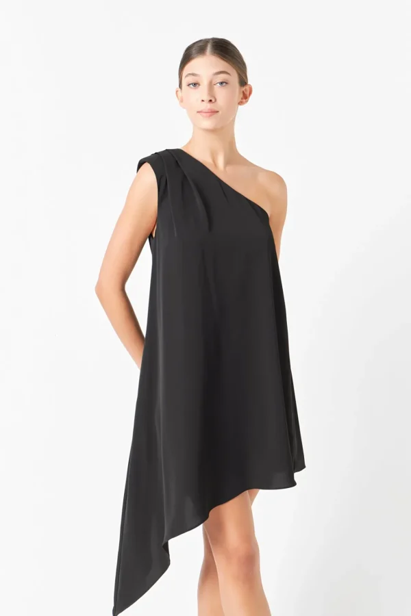 ENDLESS ROSE One Shoulder | Tops*- Shoulder Pintucked Asymmetrical Mini Dress