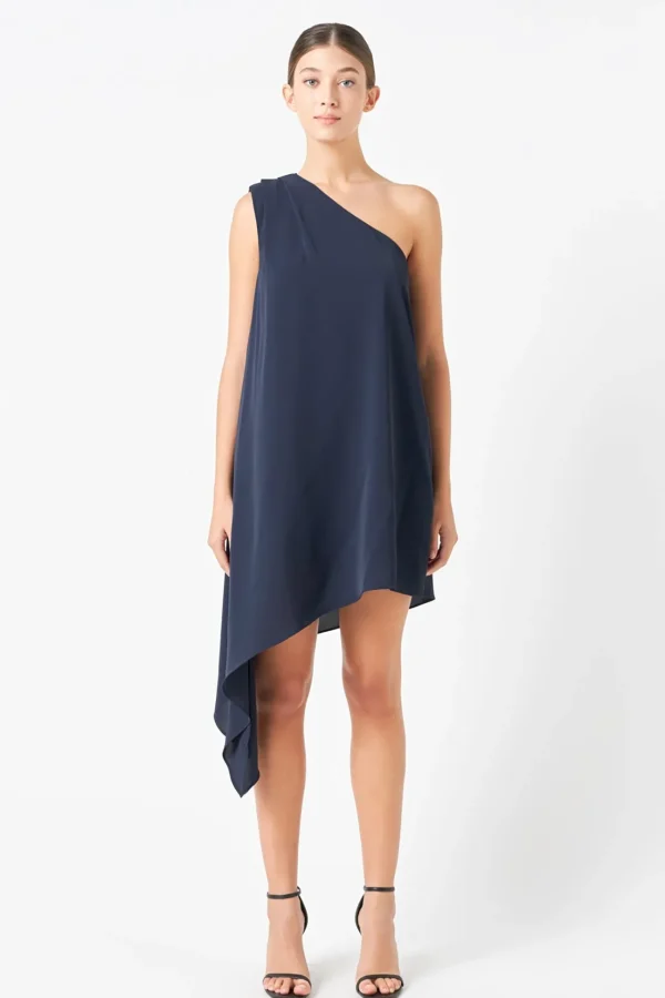 ENDLESS ROSE One Shoulder | Tops*- Shoulder Pintucked Asymmetrical Mini Dress
